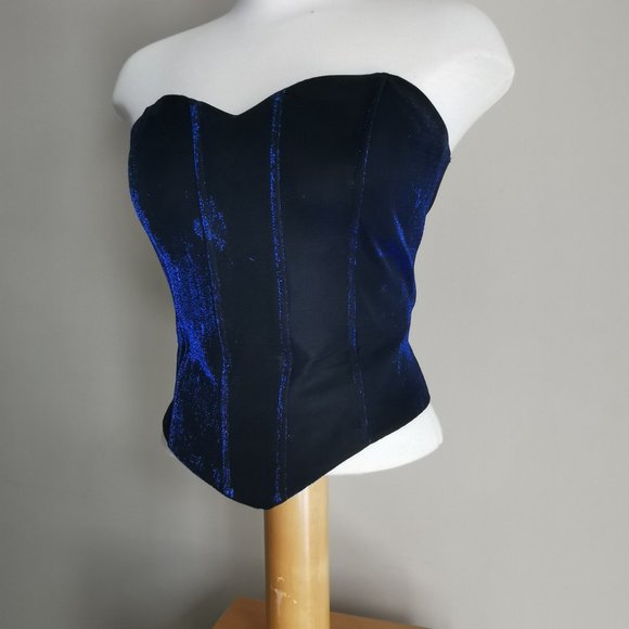 Vintage 90s Midnight Blue Sparkly Corset Top - Picture 3 of 8